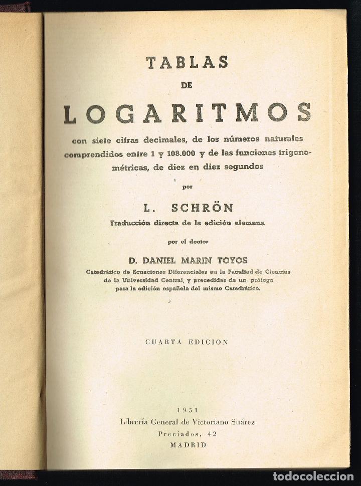 Libros de segunda mano de ciencias: TABLAS DE LOGARITMOS - L. SCHRON - 1951 - Foto 3