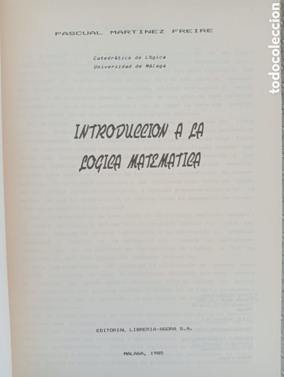 Libros de segunda mano de ciencias: Introducci&oacute;n a la l&oacute;gica matem&aacute;tica / Pascual Mart&iacute;nez Freire - Foto 2