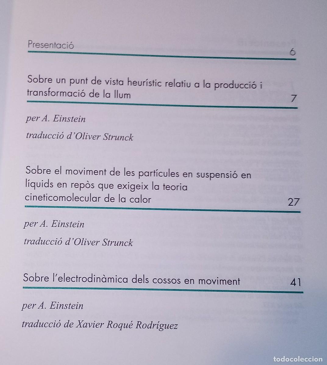 Libros de segunda mano de ciencias: EINSTEIN EN CATAL&Agrave;. ELS TRES C&Egrave;LEBRES ARTICLES DE 1905 [ALBERT EINSTEIN] - Foto 2