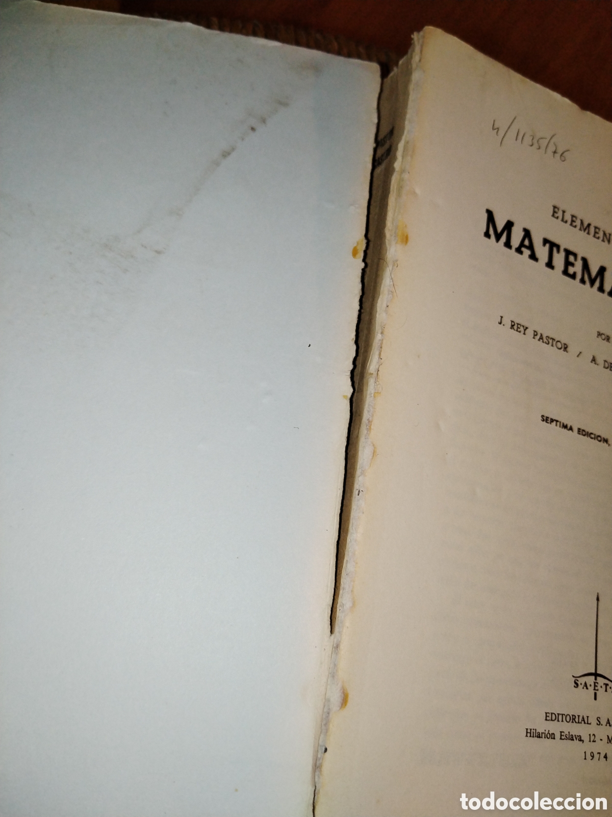 Libros de segunda mano de ciencias: Elementos de matem&aacute;ticas. Rey Pastor. De Castro Brzezicki. 1974 - Foto 3