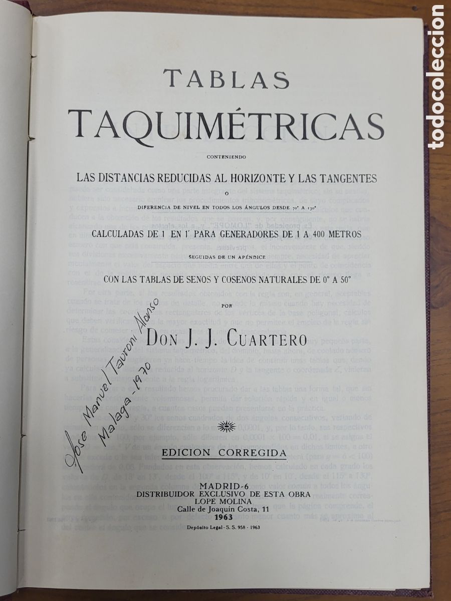 Libros de segunda mano de ciencias: ■ TABLAS TAQUIM&Eacute;TRICAS 1963 J. J. CUARTERO EDICI&Oacute;N CORREGIDA - Foto 3