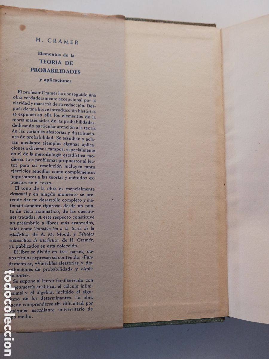 Libros de segunda mano de ciencias: Elementos de la teor&iacute;a de probabilidades y aplicaciones 1963 Harald Cramer - Foto 3