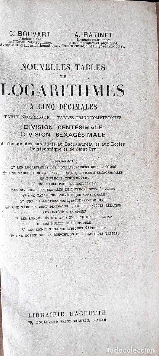 Libros de segunda mano de ciencias: NOUVELLES TABLES DE LOGARITHMES, Bouvart & Ratinet (en franc&eacute;s) - Foto 2