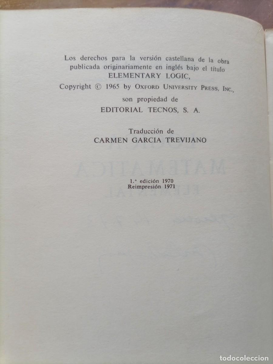 Libros de segunda mano de ciencias: L&oacute;gica matem&aacute;tica elemental Benson Mates - Foto 4