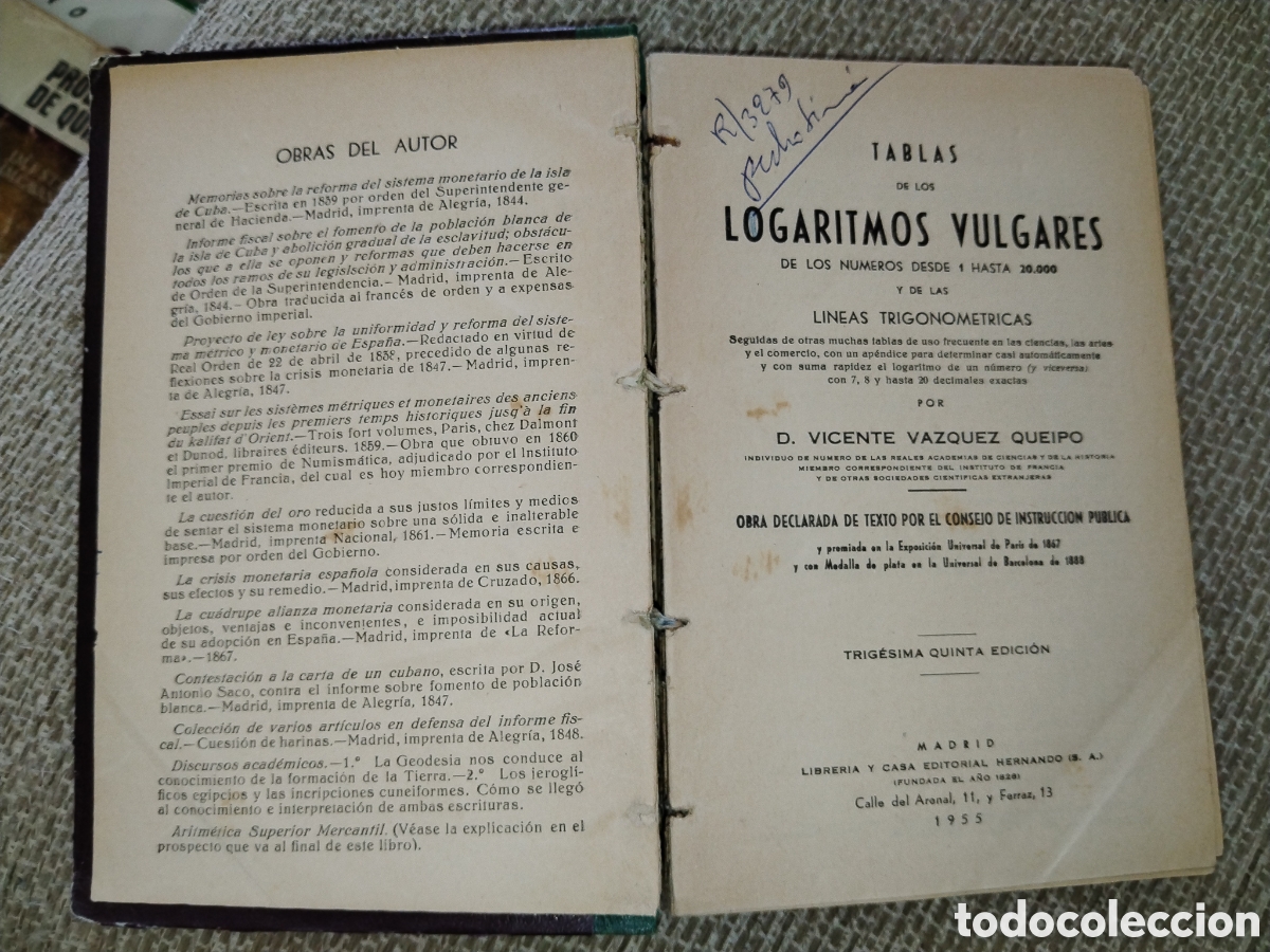 Libros de segunda mano de ciencias: Tablas de los Logaritmos vulgares. 1955 - Foto 2
