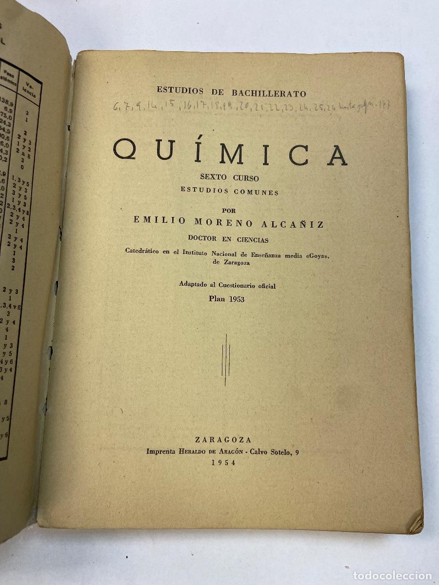 Libros de segunda mano de ciencias: LIBRO ANTIGUO QU&Iacute;MICA - MORENO ALCA&Ntilde;IZ - Foto 4