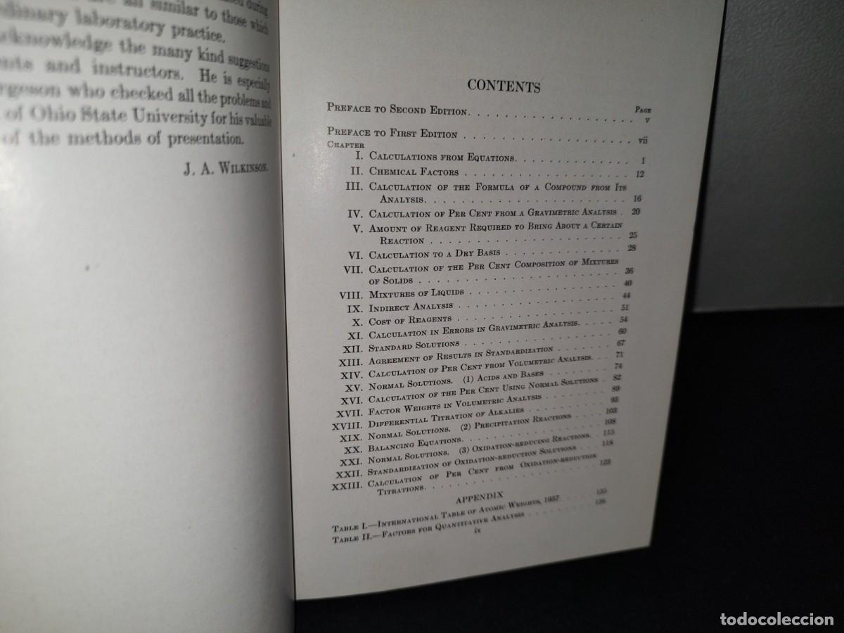 Libros de segunda mano de ciencias: 179- CALCULATIONS IN QUANTITATIVE CHEMICAL ANALYSIS - JOHN A. WALKINSON, PH. D. - 1938 - Foto 6