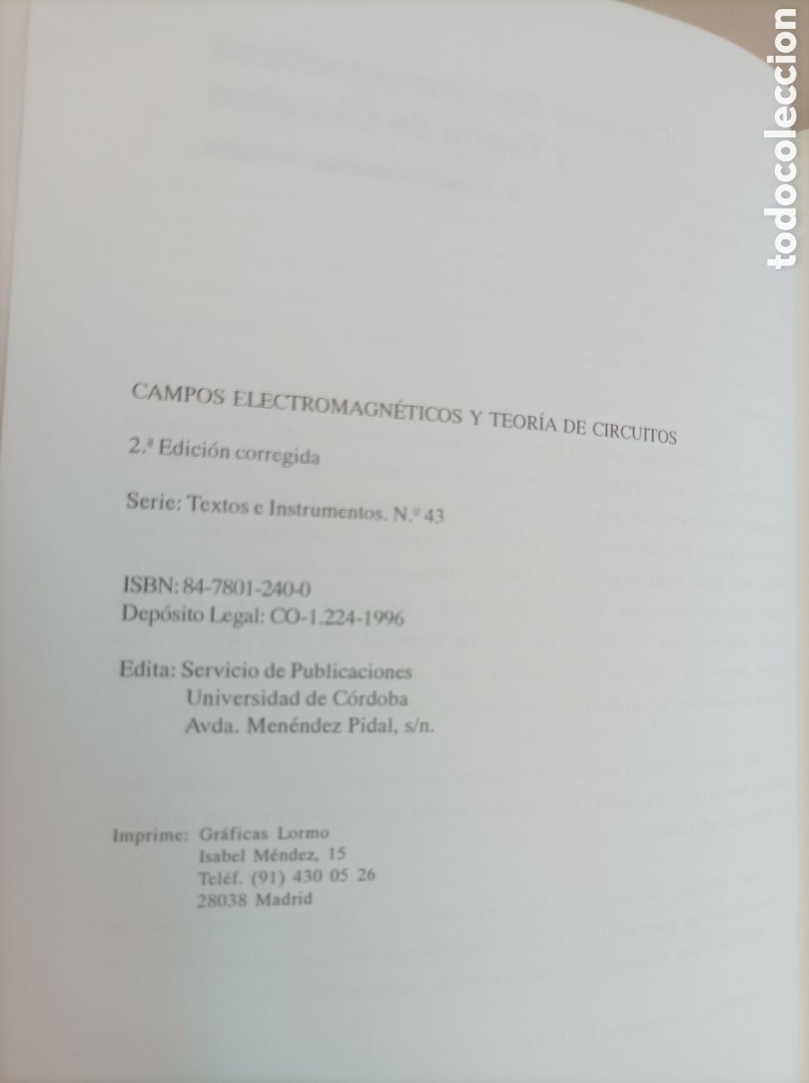 Libros de segunda mano de ciencias: Campos electromagn&eacute;ticos y teor&iacute;a de circuitos / R. POSADILLO S&Aacute;NCHEZ DE PUERTA. - Foto 3