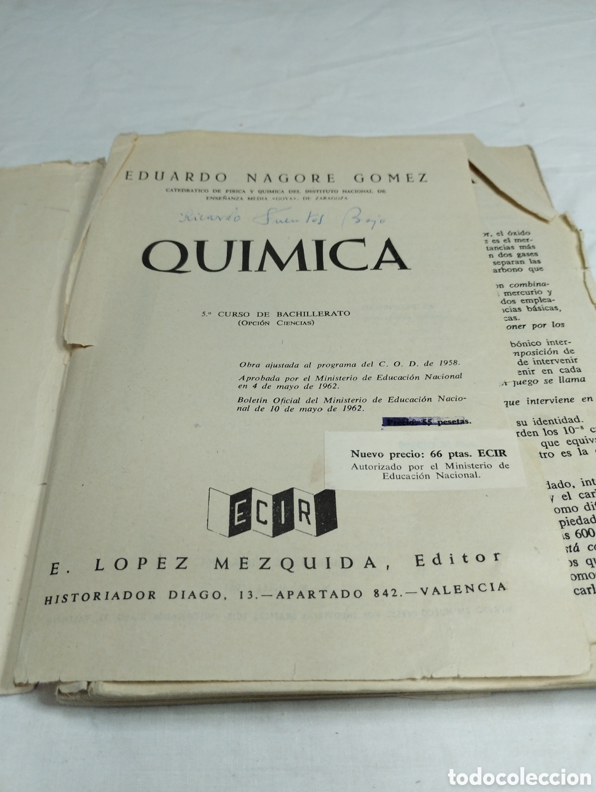 Libros de segunda mano de ciencias: Qu&iacute;mica. E. Nagore, 1962 KKB - Foto 3