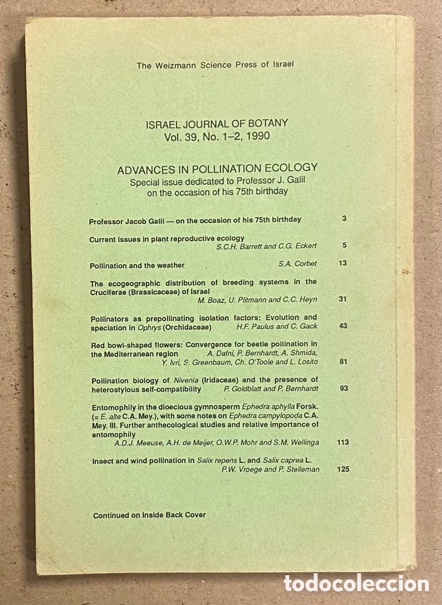 Libros de segunda mano: ADVANCES IN POLLINATION ECOLOGY. EDITED BY A. DAFNI AND D. EISIKOWITCH. - Foto 7