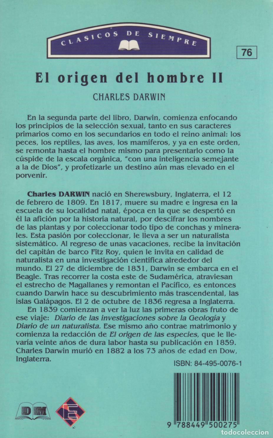 Libros de segunda mano: El origen del hombre (II) - Darwin, Charles - Foto 3