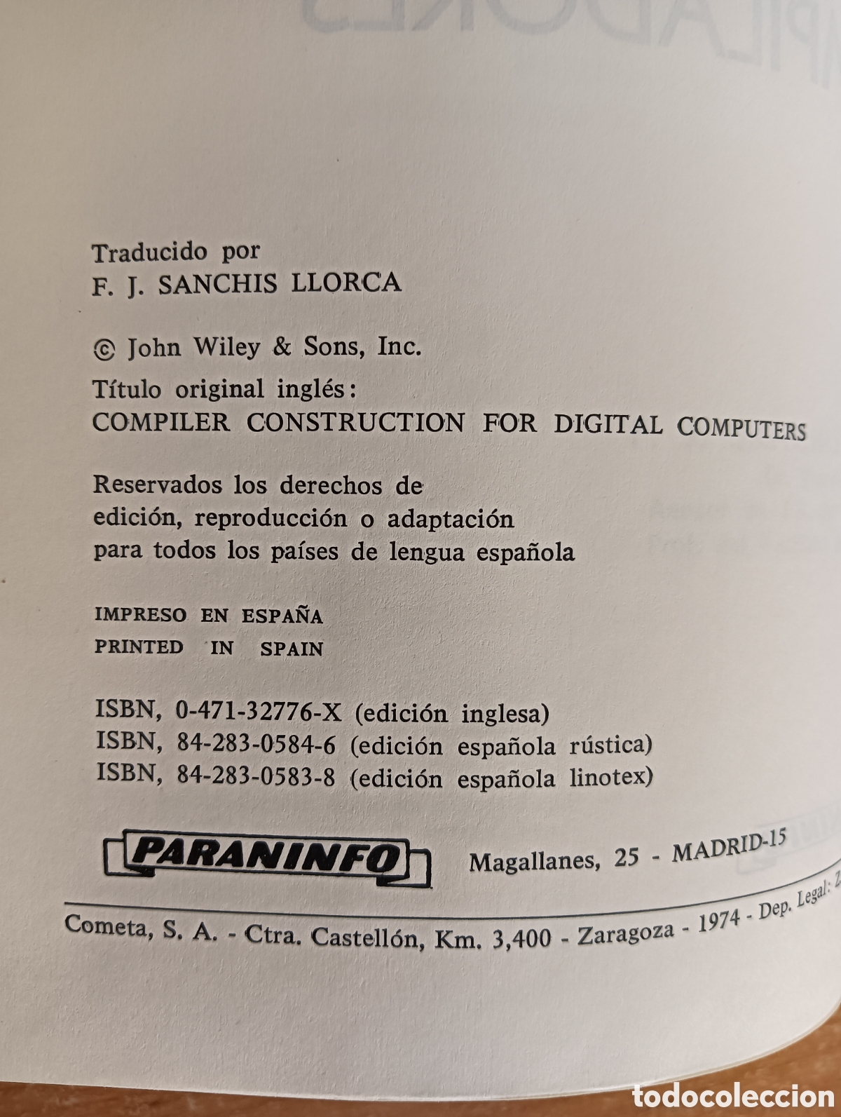 Libros de segunda mano de ciencias: CONSTRUCCI&Oacute;N DE COMPILADORES , DAVID GRIES , ED. PARANINFO 1975 - Foto 6