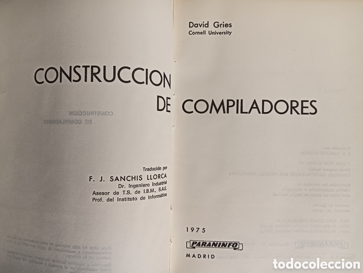 Libros de segunda mano de ciencias: CONSTRUCCI&Oacute;N DE COMPILADORES , DAVID GRIES , ED. PARANINFO 1975 - Foto 5