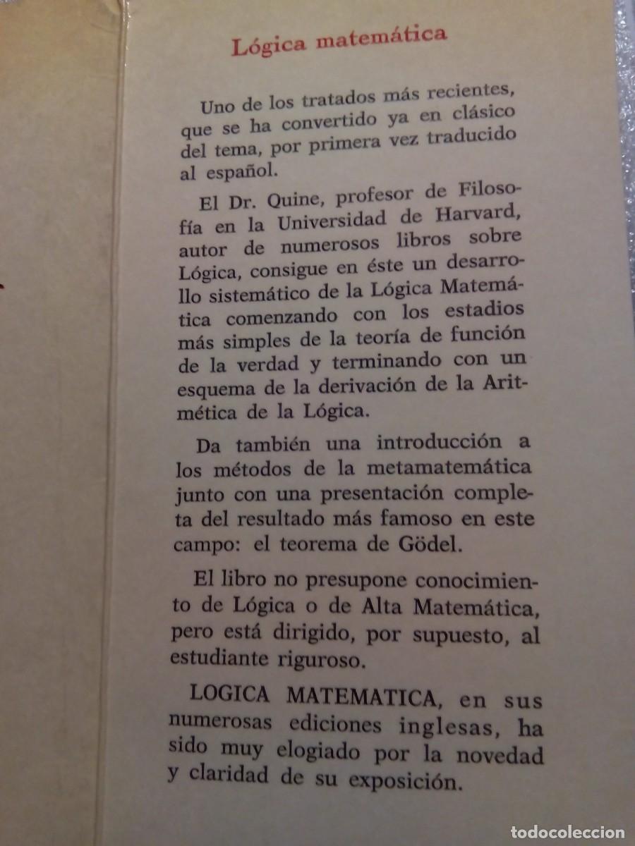 Libros de segunda mano de ciencias: L&Oacute;GICA MATEM&Aacute;TICA / WILLARD VAN ORMAN QUINE - Foto 3