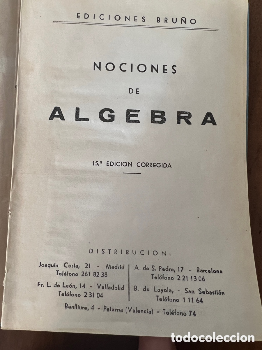 Libros de segunda mano de ciencias: Nociones de &aacute;lgebra Bru&ntilde;o 1963 - Foto 2