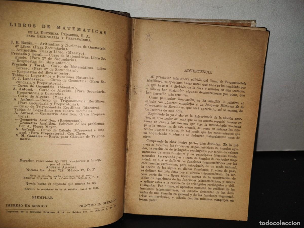 Libros de segunda mano de ciencias: 89- TRIGONOMETR&Iacute;A RECTIL&Iacute;NEA - AGUST&Iacute;N ANFOSSI - 1964 - Foto 4