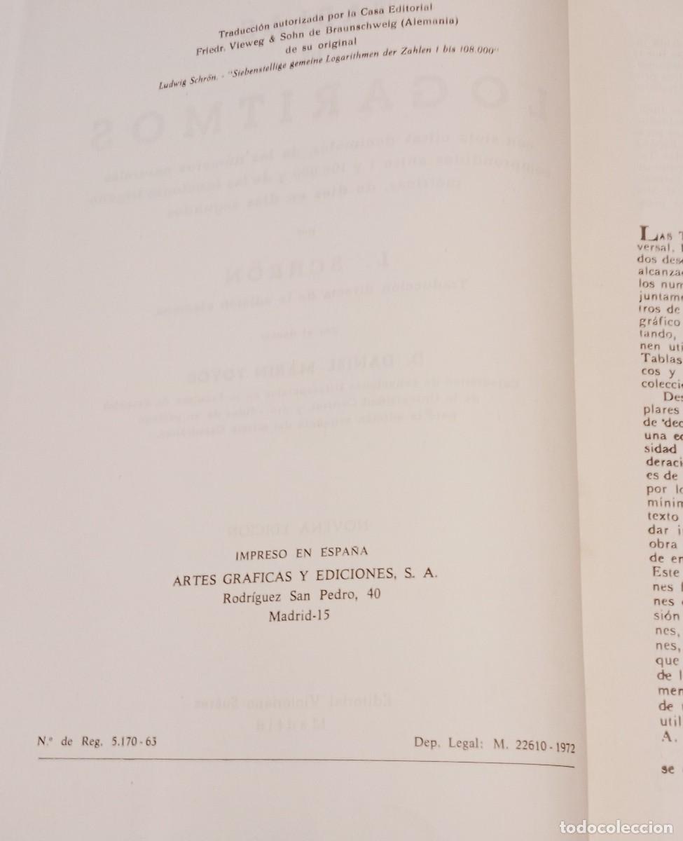 Libros de segunda mano de ciencias: TABLA DE LOGARITMOS, L. SCHRON - Foto 4