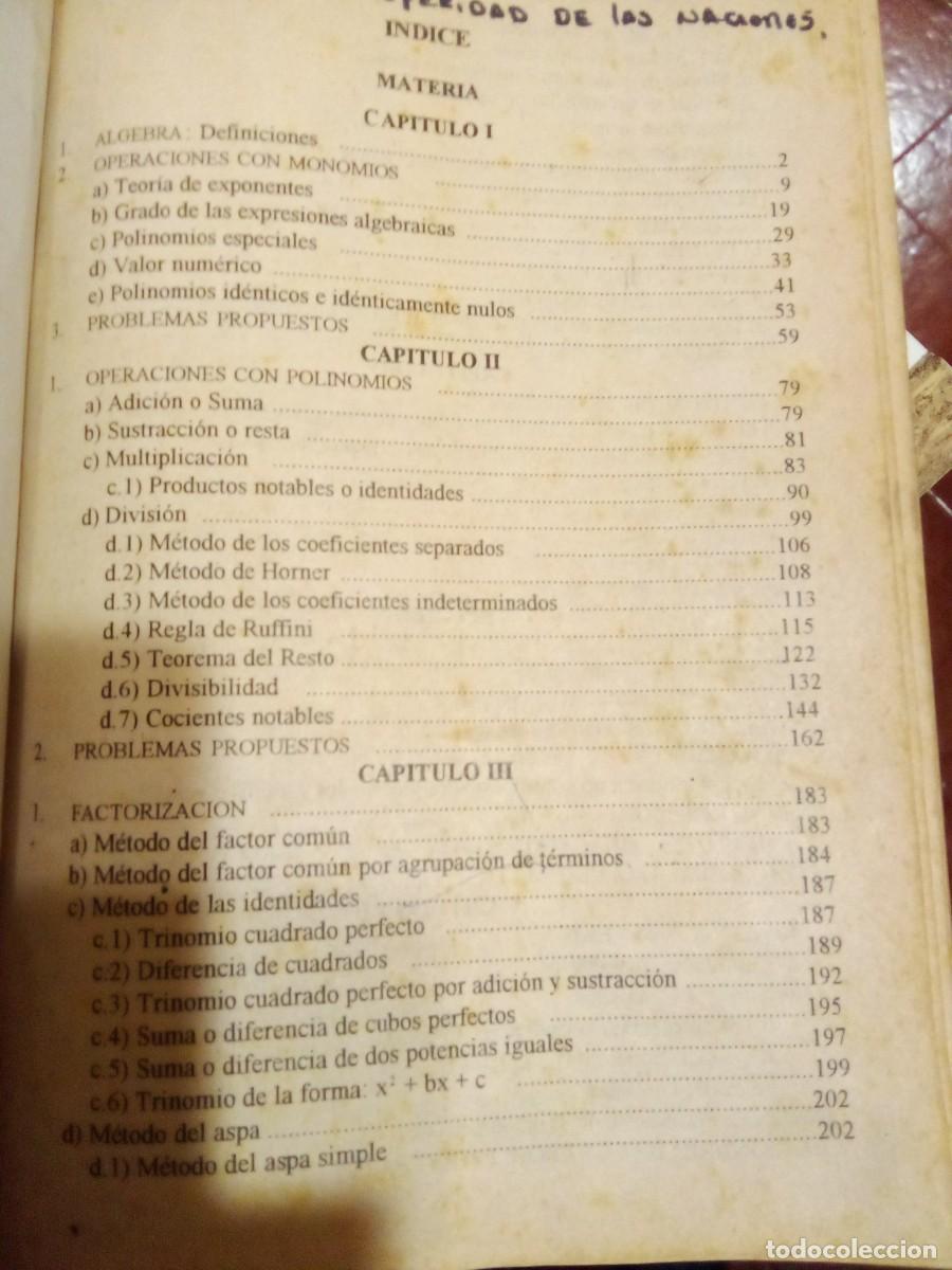 Libros de segunda mano de ciencias: CURSO TEORICO PRACTICO DE ALGEBRA, TOMO I, MAXIMO VILLON BEJAR, 1995, MATEMATICAS - Foto 3