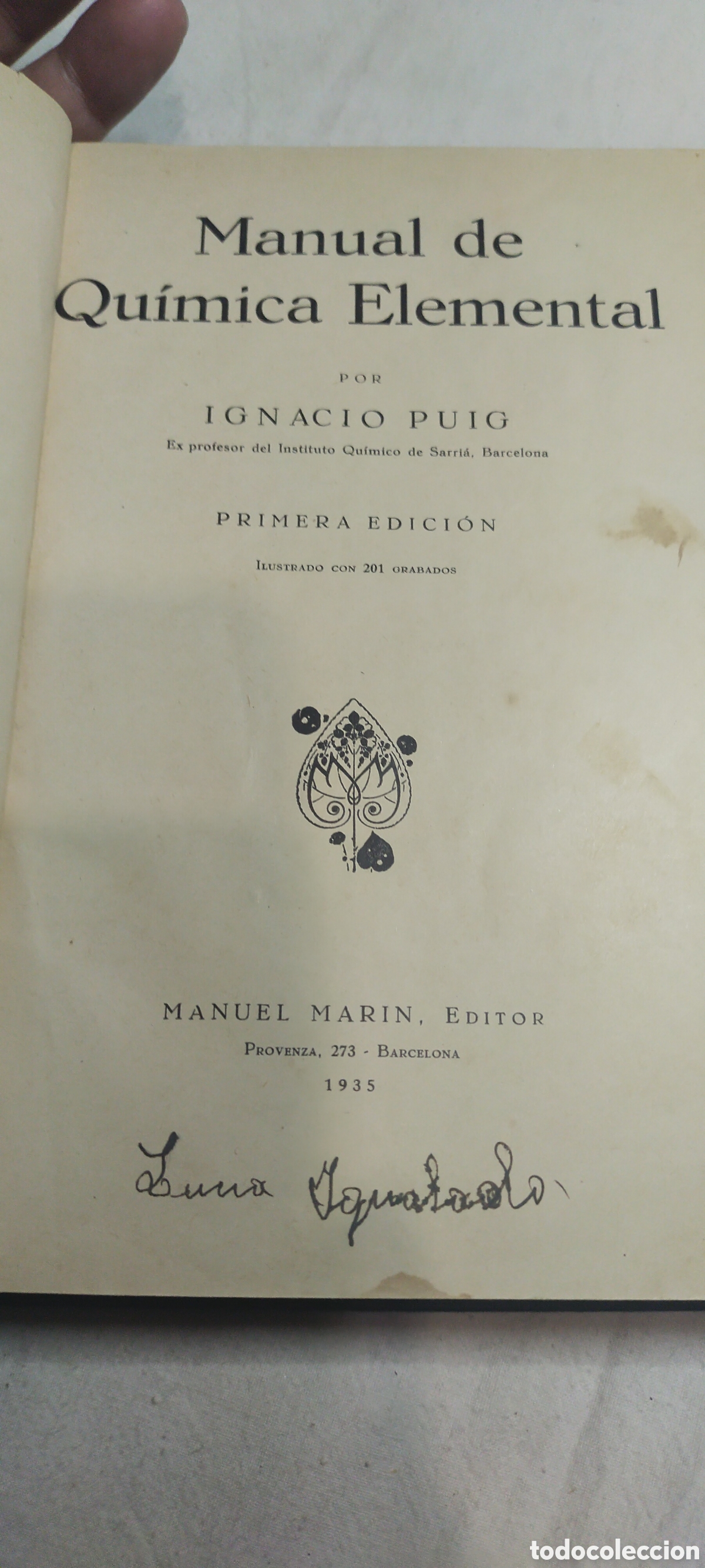 Libros de segunda mano de ciencias: Manual de qu&iacute;mica elemental. Ignacio Puig. Primera edici&oacute;n - Foto 1
