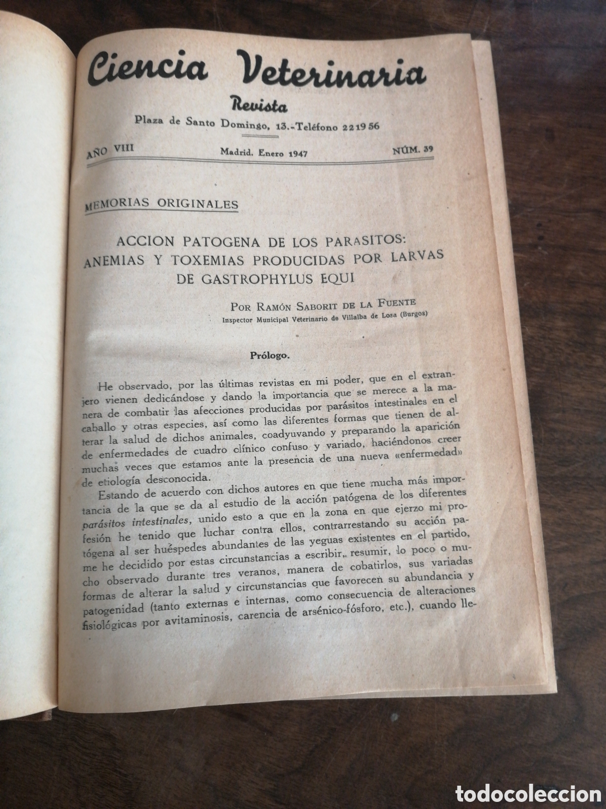 Gebrauchte B&uuml;cher: Ciencia Veterinaria Revista A&Ntilde;O VIII Madrid. Enero 1947 12 n&uacute;meros. ACCION PATOGENA DE LOS PARASITO