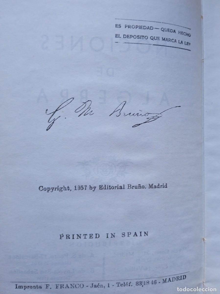 Libros de segunda mano de ciencias: Nociones &aacute;lgebra Bru&ntilde;o 1957 - Foto 3