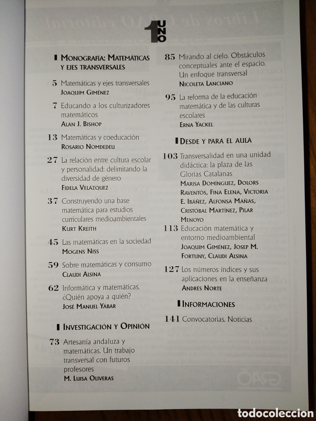Libros de segunda mano de ciencias: Revista Uno 6. Matem&aacute;ticas y ejes transversales. Octubre 1995 - Foto 2