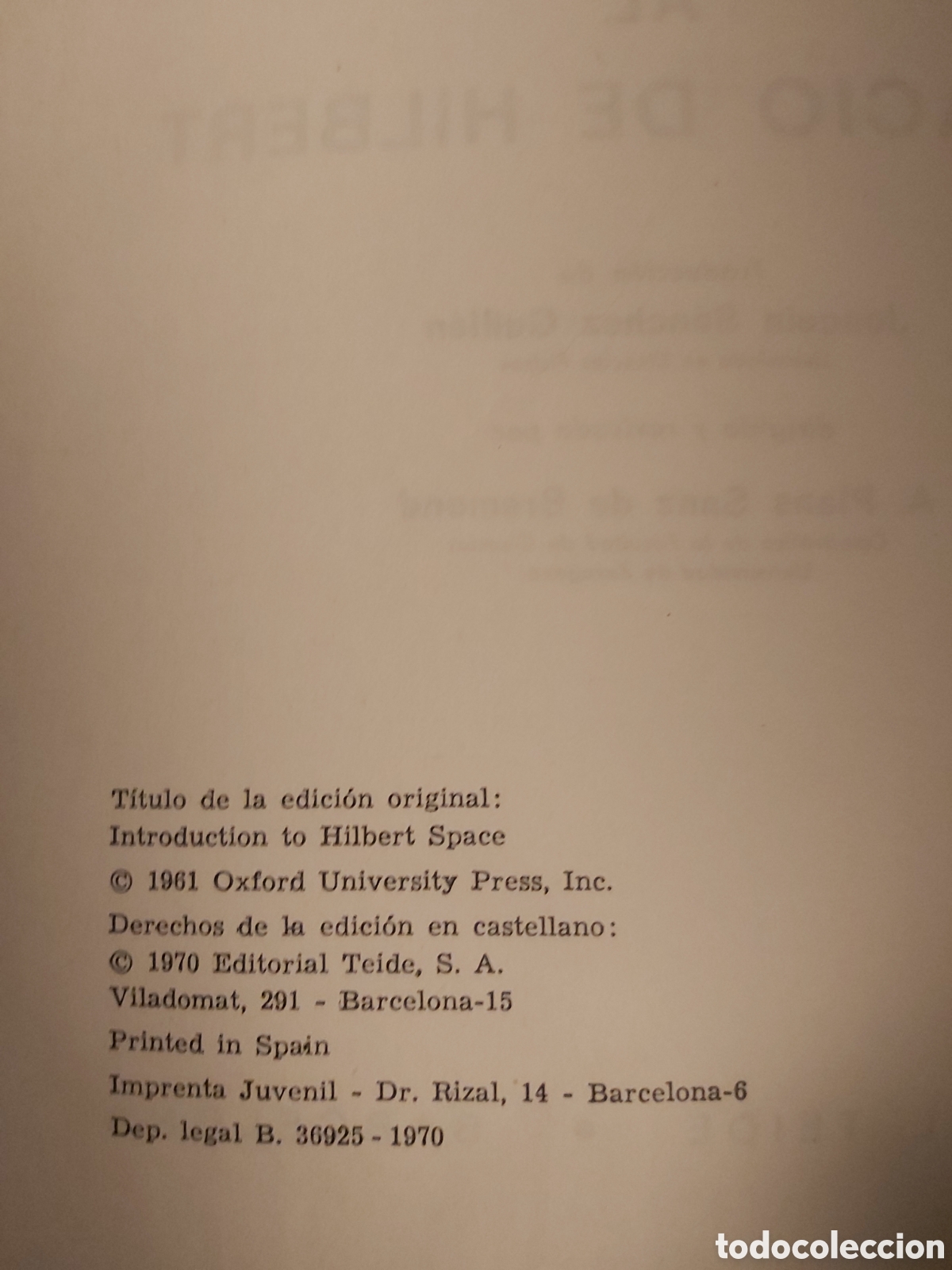 Libros de segunda mano de ciencias: INTRODUCCI&Oacute;N AL ESPACIO DE HILBERT $ S.K. BERBERIAN $ ED. TEIDE $ 1961 - Foto 3