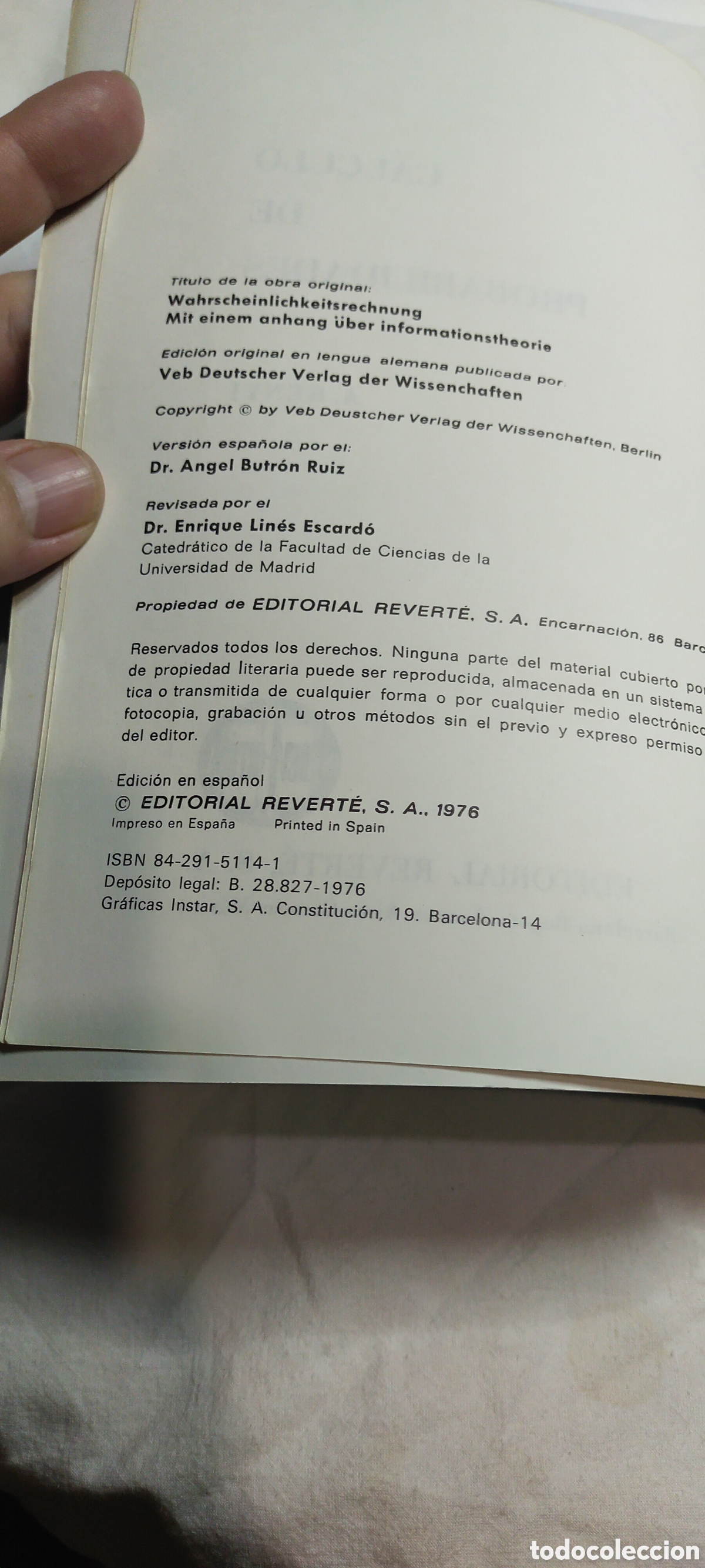 Libros de segunda mano de ciencias: C&aacute;lculo de probabilidades. Renyl Reverte. matem&aacute;ticas - Foto 6