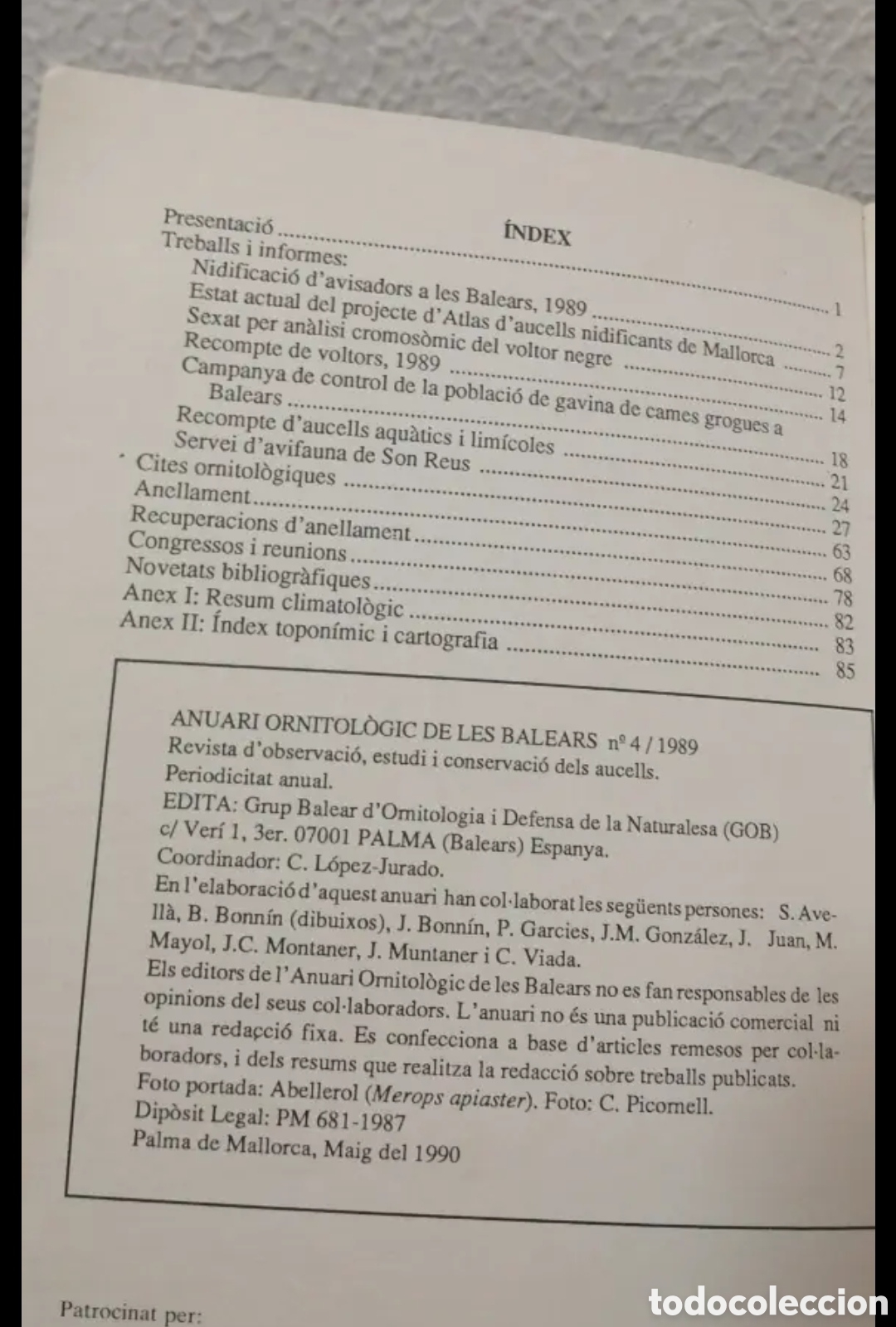 Libros de segunda mano: Anuari Ornitol&ograve;gic de les Balears Edici&oacute; 1989. GOB. Aus cens - Foto 3