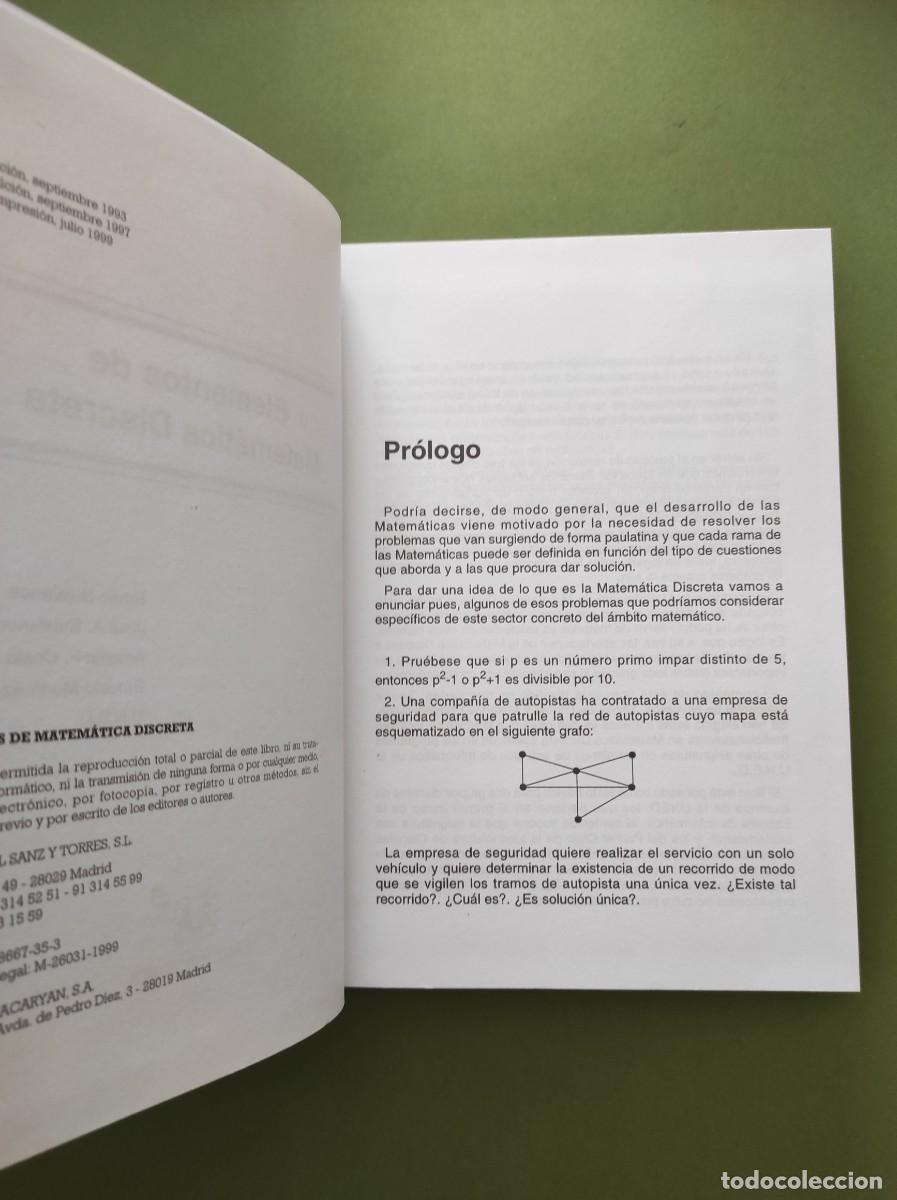 Libros de segunda mano de ciencias: ELEMENTOS DE MATEM&Aacute;TICA DISCRETA - Emilio Bujalance - Foto 5