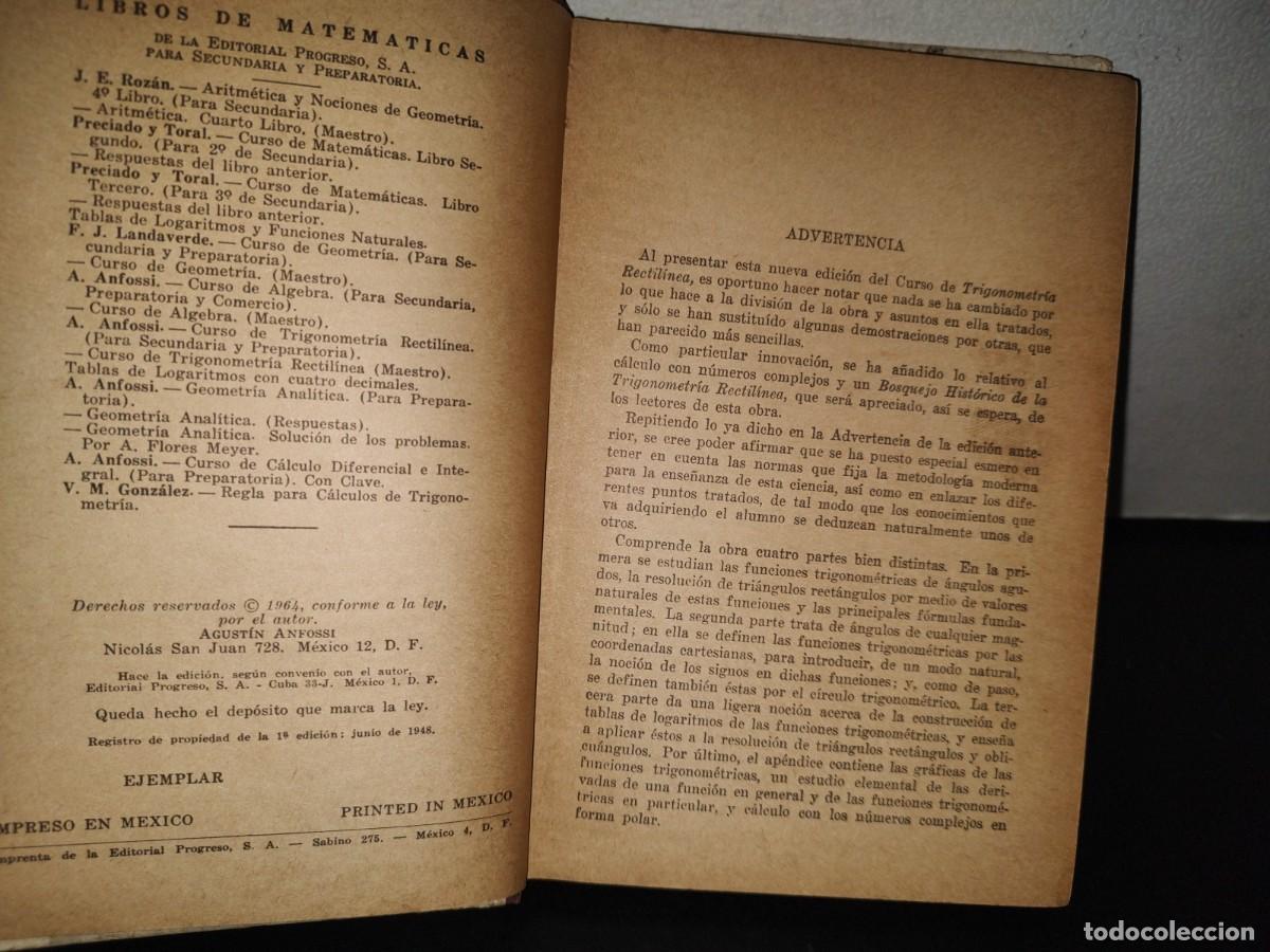 Libros de segunda mano de ciencias: 130- TRIGONOMETR&Iacute;A RECTIL&Iacute;NEA - AGUST&Iacute;N ANFOSSI - 1964 - Foto 4