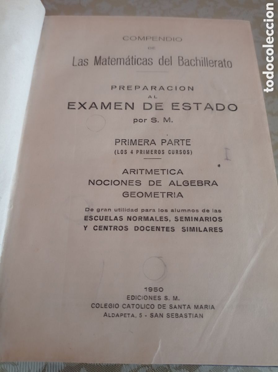 Libros de segunda mano de ciencias: COMPENDIO DE MATEMATICAS,A&Ntilde;O 1950,PREPARACION AL EXAMEN DE ESTADO. - Foto 1