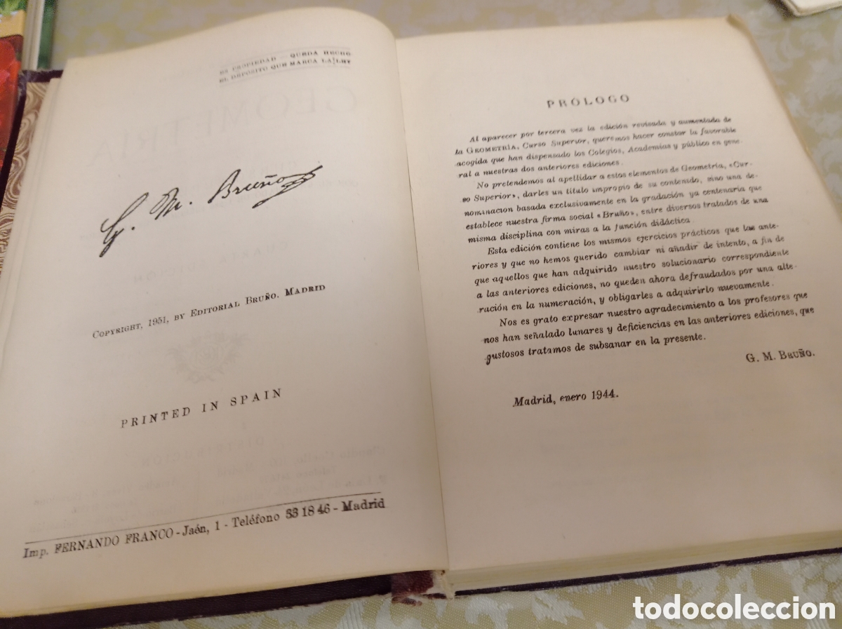 Libros de segunda mano de ciencias: GEOMETRIA CURSO SUPERIOR,A&Ntilde;O 1944,EDICIONES BRU&Ntilde;O - Foto 2