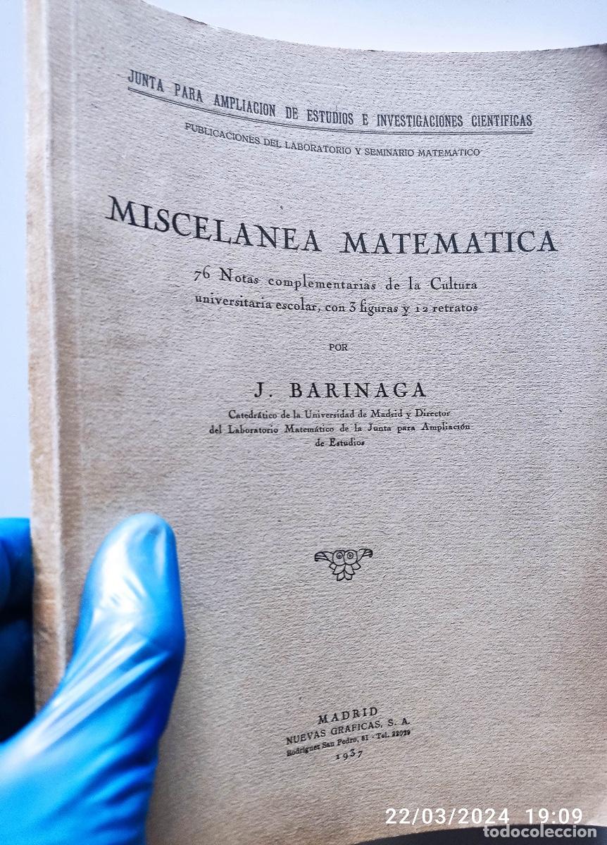 Libros de segunda mano de ciencias: MISCEL&Aacute;NEA MATEM&Aacute;TICA. J. BARINAGA. A&Ntilde;O 1937. - Foto 2