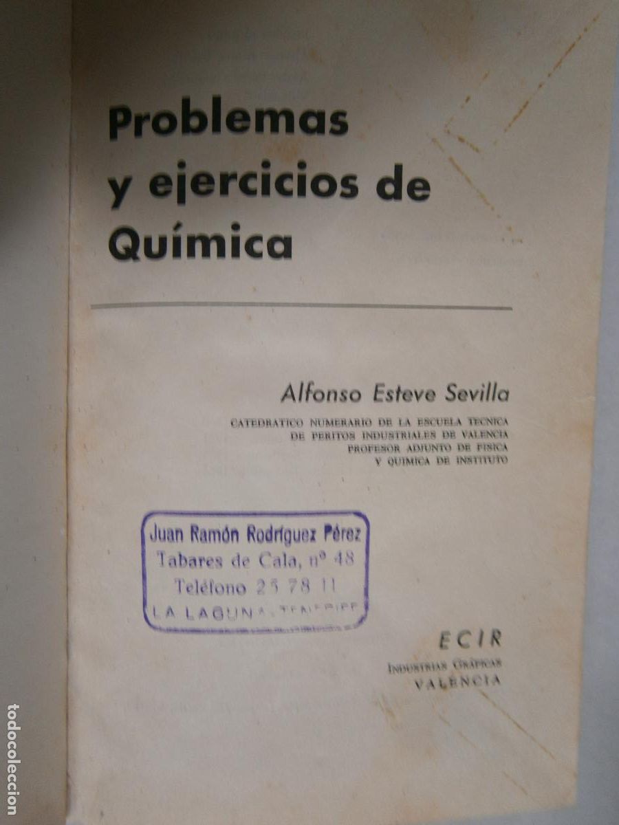 Libros de segunda mano de ciencias: ANTIGUO LIBRO DE TEXTO - PROBLEMAS Y EJERCICIOS DE QUIMICA - Foto 2