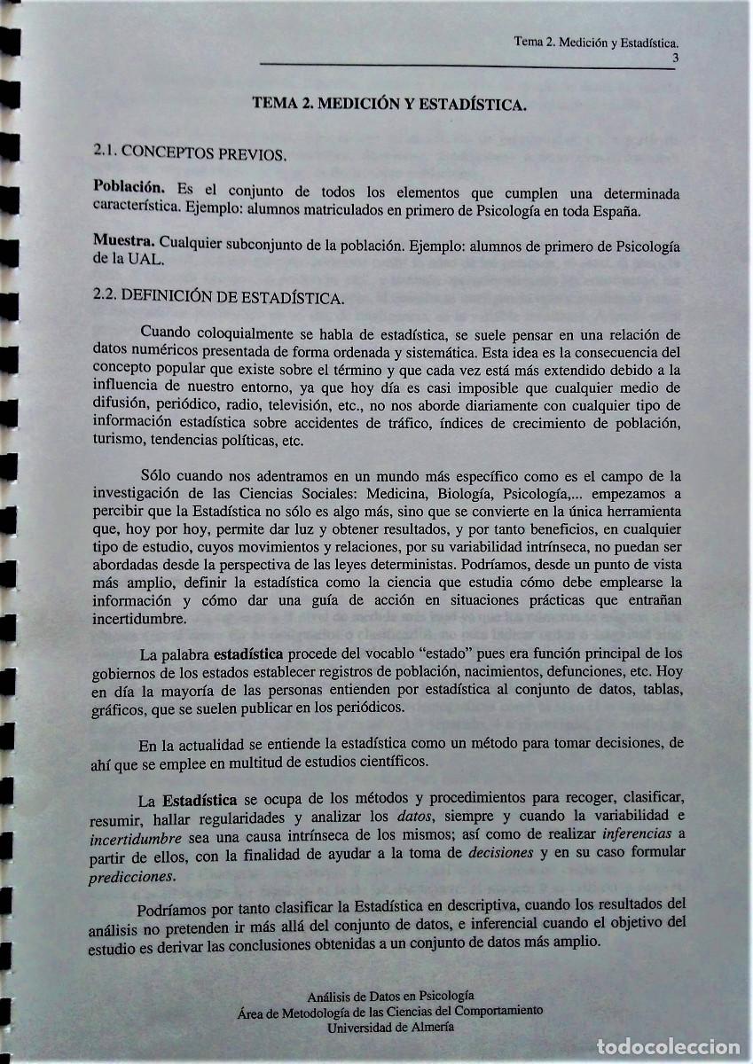 Libros de segunda mano de ciencias: AN&Aacute;LISIS DE DATOS EN PSICOLOG&Iacute;A - UAL - Foto 2