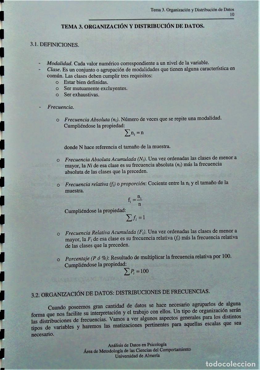 Libros de segunda mano de ciencias: AN&Aacute;LISIS DE DATOS EN PSICOLOG&Iacute;A - UAL - Foto 3