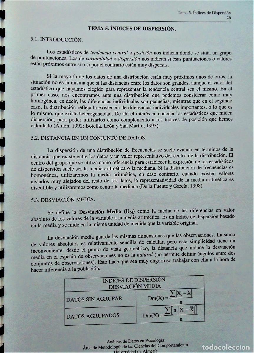 Libros de segunda mano de ciencias: AN&Aacute;LISIS DE DATOS EN PSICOLOG&Iacute;A - UAL - Foto 5