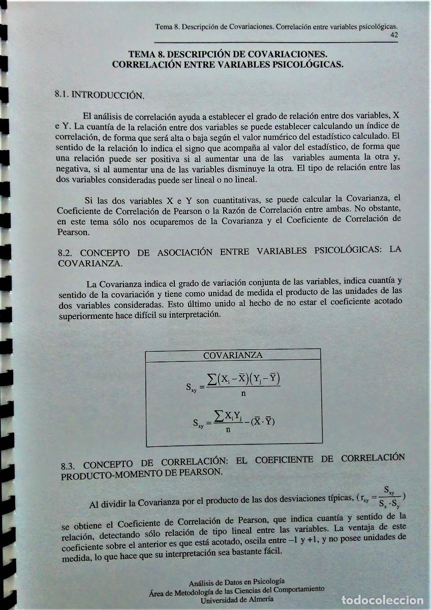 Libros de segunda mano de ciencias: AN&Aacute;LISIS DE DATOS EN PSICOLOG&Iacute;A - UAL - Foto 8