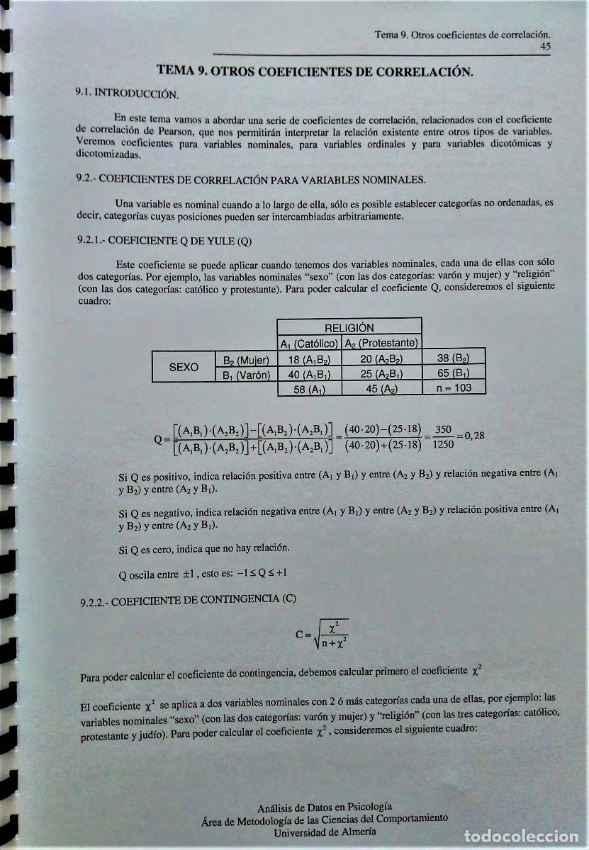 Libros de segunda mano de ciencias: AN&Aacute;LISIS DE DATOS EN PSICOLOG&Iacute;A - UAL - Foto 9