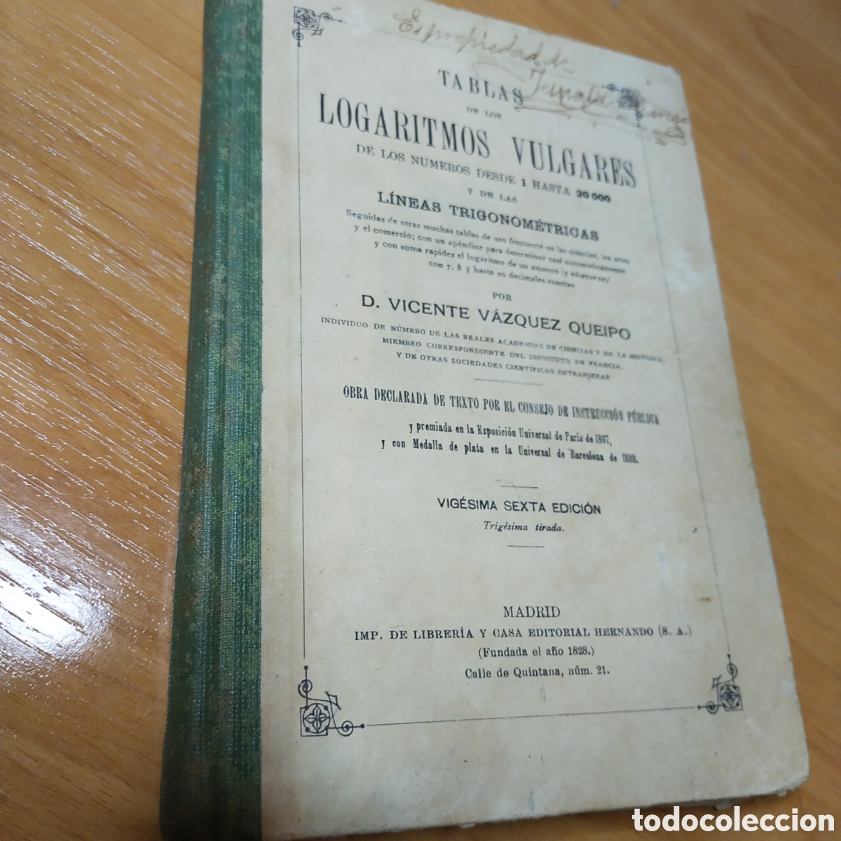 Libros de segunda mano de ciencias: Tabla de los logaritmos vulgares. Vicente V&aacute;zquez queipo. - Foto 1