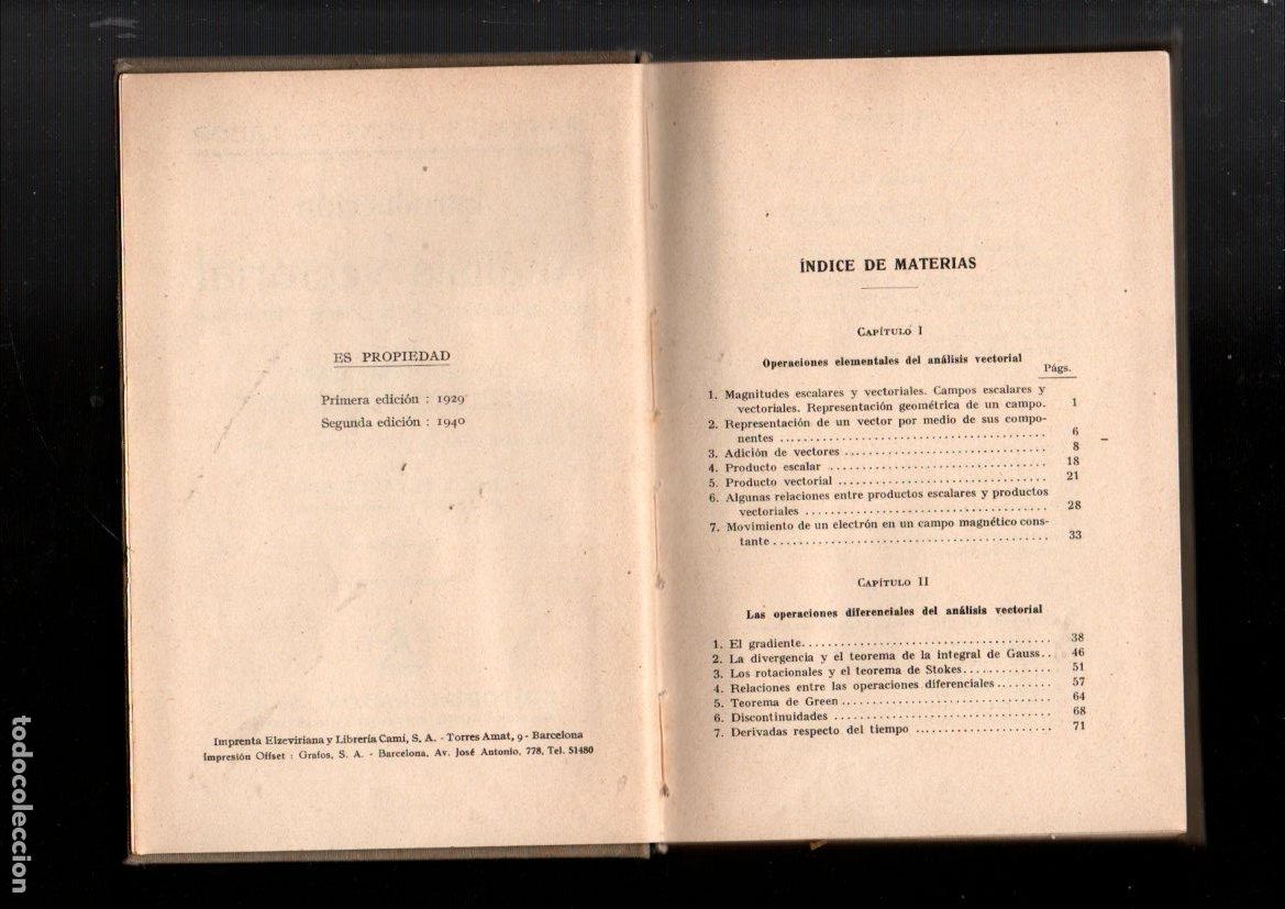 Libros de segunda mano de ciencias: INTRODUCCION AL ANALISIS VECTORIAL. RICHARD GANS. EDITORIAL LABOR 1940. - Foto 2