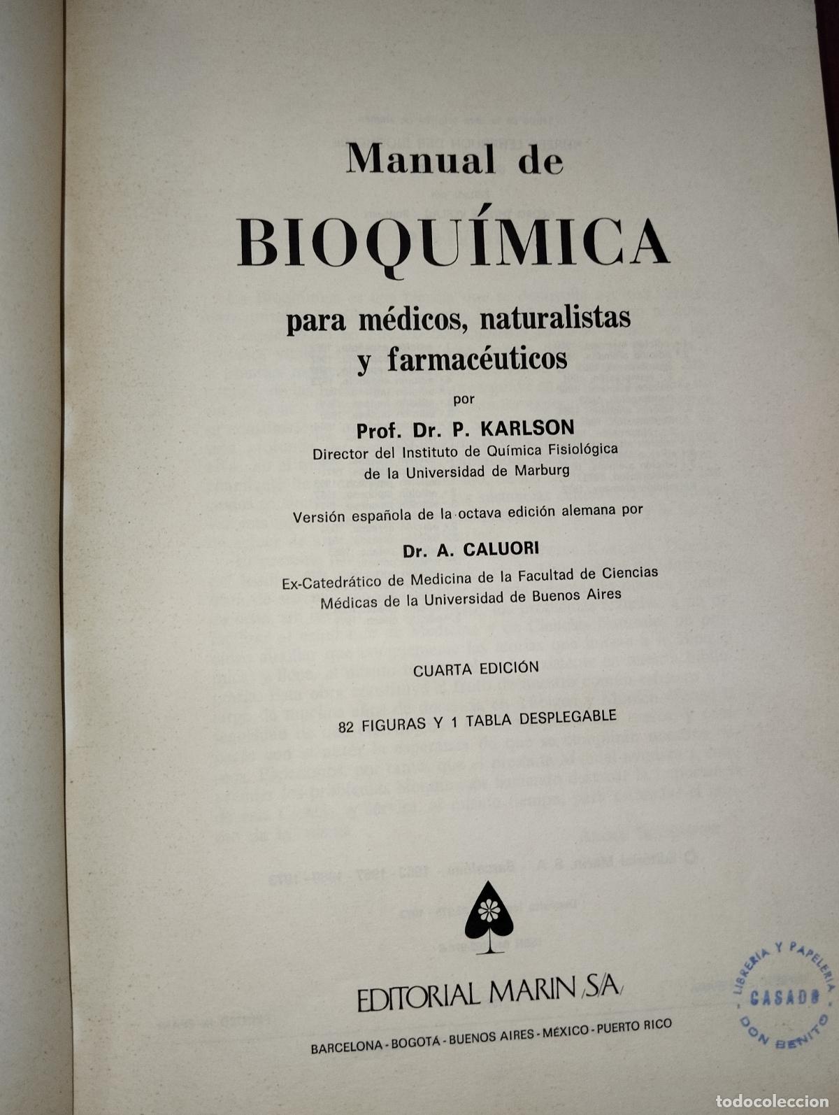 Libros de segunda mano de ciencias: MANUAL DE BIOQU&Iacute;MICA ED. MARIN SA - Foto 3