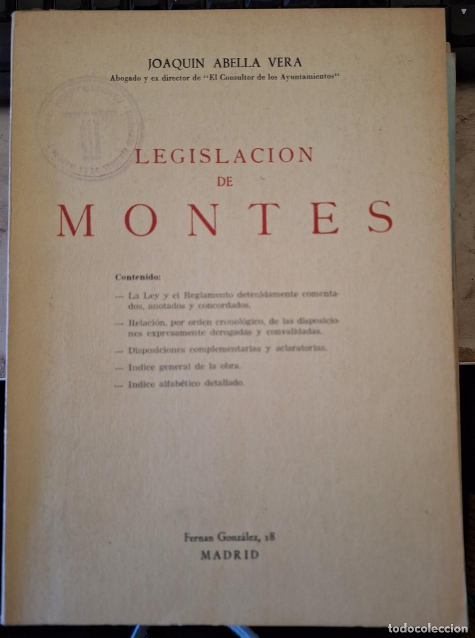 Libros de segunda mano de ciencias: LEGISLACION DE MONTES. - ABELLA VERA, Joaquin. - Foto 1