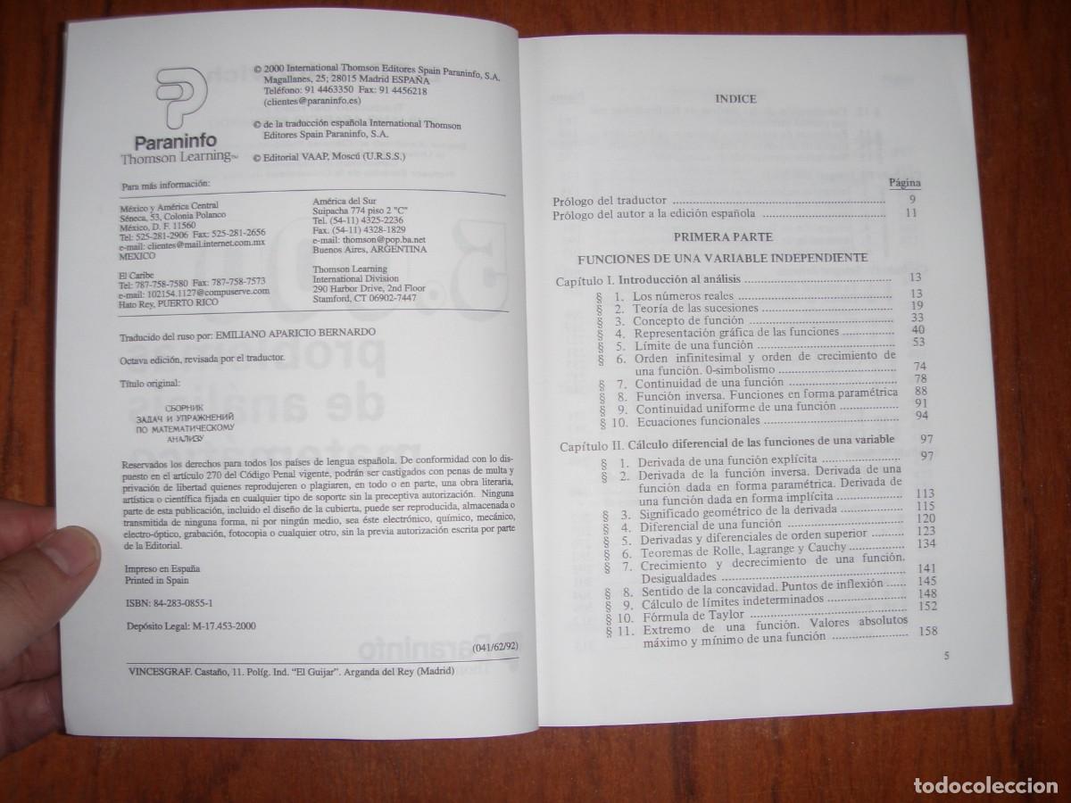 Libros de segunda mano de ciencias: 5000 PROBLEMAS DE AN&Aacute;LISIS MATEM&Aacute;TICO PARANINDO DEMIDOVICH - Foto 3