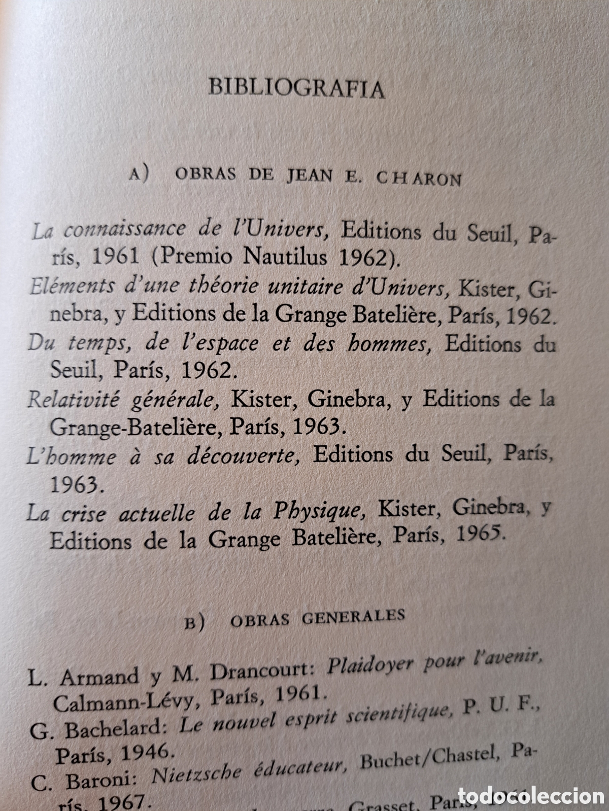 Libros de segunda mano de ciencias: De la f&iacute;sica al hombre Jean Charon - Foto 7