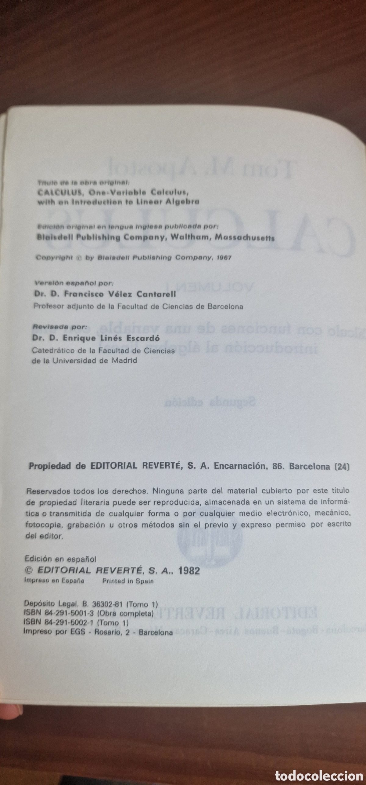 Libros de segunda mano de ciencias: Calculus Volumen I, Editorial Reverte - Foto 5