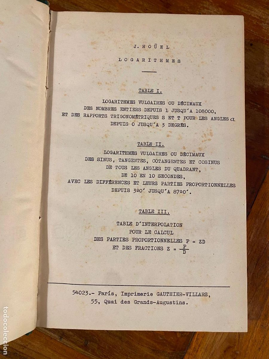 Libros de segunda mano de ciencias: J. HOUEL LOGARITHMES - Foto 2