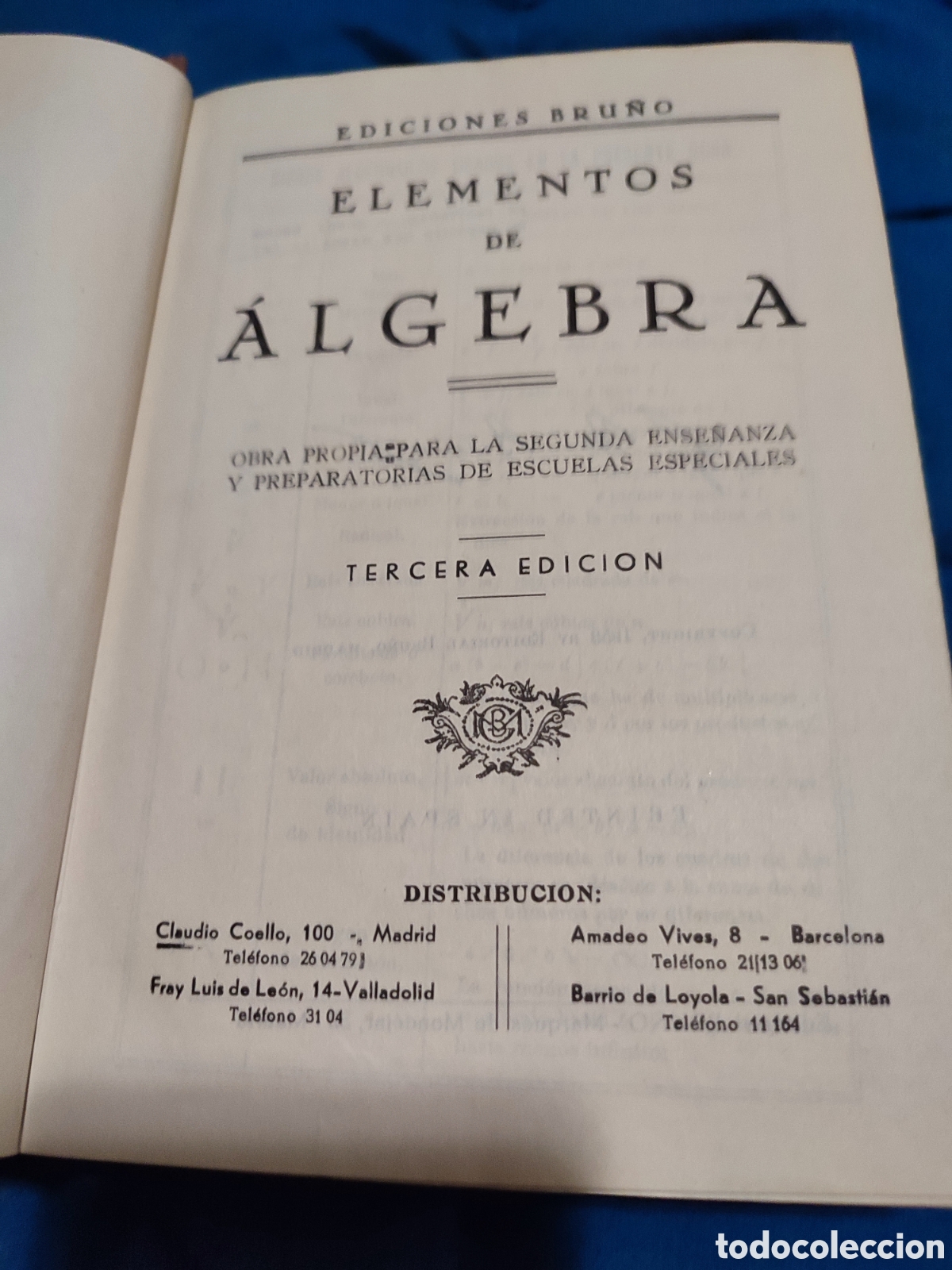 Libros de segunda mano de ciencias: Elementos de &Aacute;lgebra. Bru&ntilde;o. 1953 - Foto 2