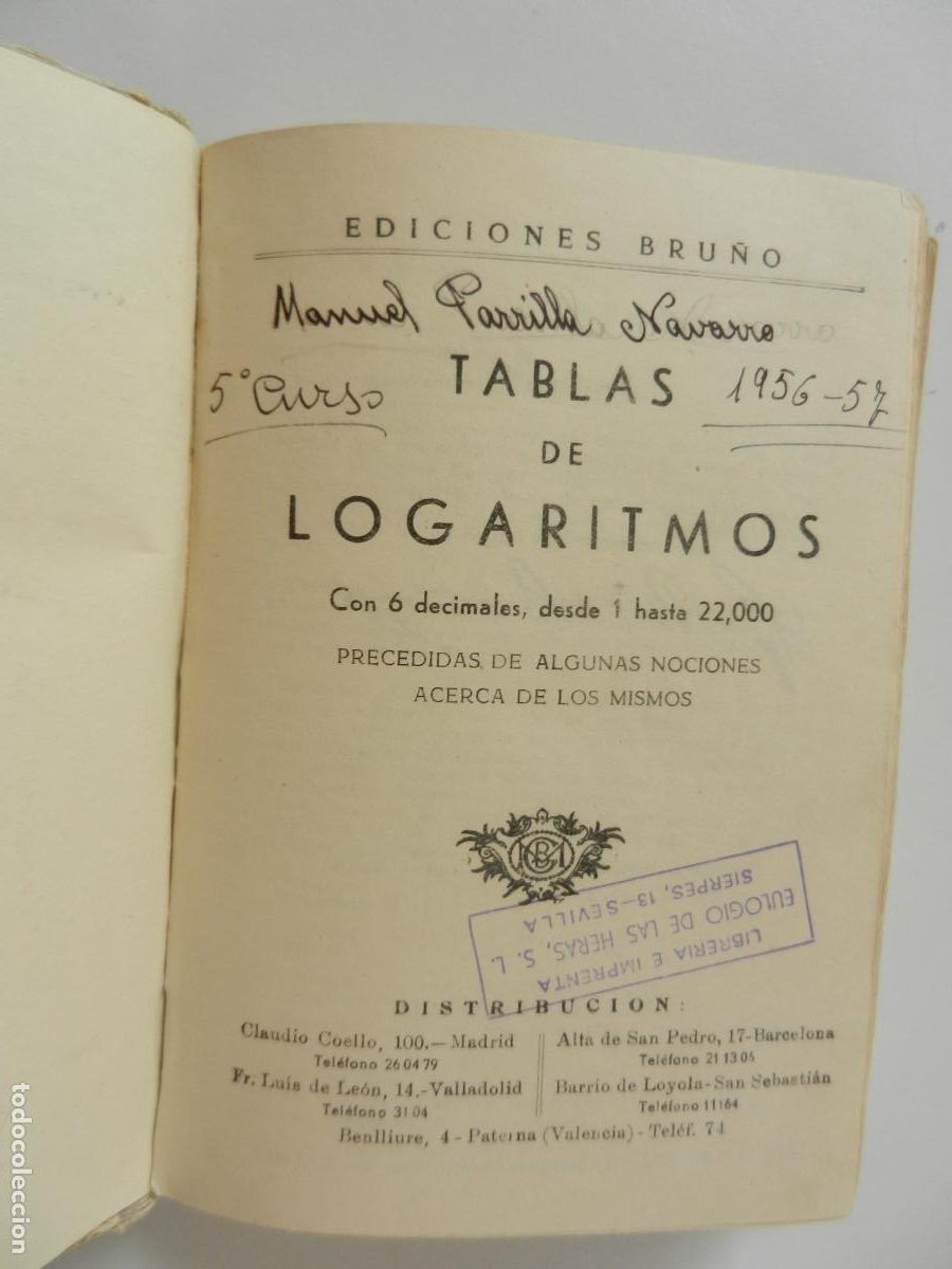Libros de segunda mano de ciencias: TABLAS DE LOGARITMOS Y TRIGONOM&Eacute;TRICAS - EDICIONES BRU&Ntilde;O 1956. - Foto 2